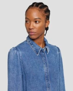 7 For All Mankind Denim Lustre Puff Sleeve Shirt In Daylily -7 For All Mankind 7U997C86 DLY 2