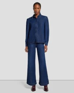 7 For All Mankind Denim Lustre Puff Sleeve Shirt In Poppy -7 For All Mankind 7U997C86 PPY 1
