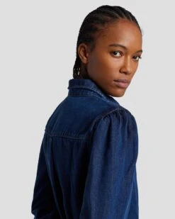 7 For All Mankind Denim Lustre Puff Sleeve Shirt In Poppy -7 For All Mankind 7U997C86 PPY 5