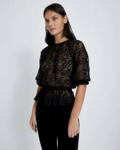 7 For All Mankind Soft Volume Lace Top In Black