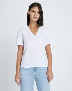 7 For All Mankind V-Neck Tee In White