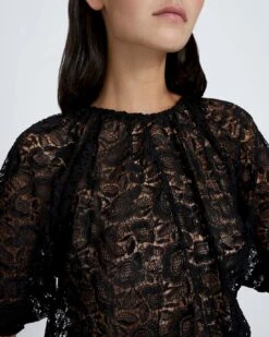 7 For All Mankind Soft Volume Lace Top In Black -7 For All Mankind 7d9f9671982f838de59c05739c165507