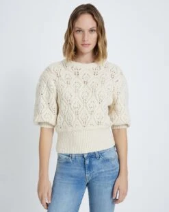 7 For All Mankind Pointelle Sweater In Cream