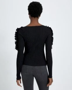 7 For All Mankind Long Sleeve Ruffle Top In Black -7 For All Mankind 8f13f258cbecb912b3d282379a239cf5