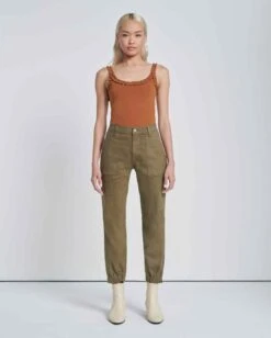 7 For All Mankind Darted Boyfriend Jogger In Coated Olive