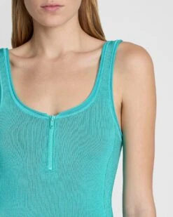 7 For All Mankind High Shine Quarter Zip Ribbed Tank In Atlantis -7 For All Mankind b950f77181932d41bb732df1b2c23eef