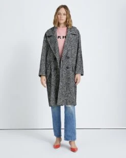 7 For All Mankind Double Breasted Wool Coat In Herringbone -7 For All Mankind b954f1e96a55a2d07b09395966c81a13