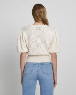 7 For All Mankind Puff Sleeve Pointelle Sweater In Antique White Star -7 For All Mankind d8780b1c1a8a16ca6e4eed16e0273ebb
