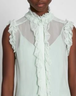7 For All Mankind Silk Sleeveless Ruffle Top In Seafoam -7 For All Mankind db092260e3839fd0d8c51f6102d5c8bf