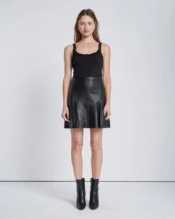 7 For All Mankind Leather Skater Skirt In Black -7 For All Mankind dc561e3c1f53619469ac88155a5ee08d