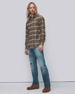 7 For All Mankind Check Plaid Shirt In Yellow And Blue Plaid -7 For All Mankind e8efe8c833a433d22dca0376be07a4be