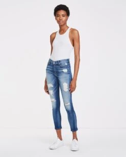7 For All Mankind Ankle Skinny In Distressed Authentic Light