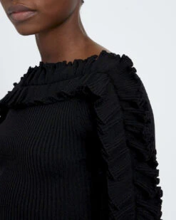 7 For All Mankind Long Sleeve Ruffle Top In Black -7 For All Mankind f83905af5b9ee9319401b76c0eac4251