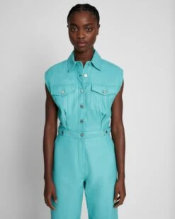 7 For All Mankind Leather Sleeveless Balloon Jumpsuit In Atlantis -7 For All Mankind f86429b293e790c8861346dafdfc8e20